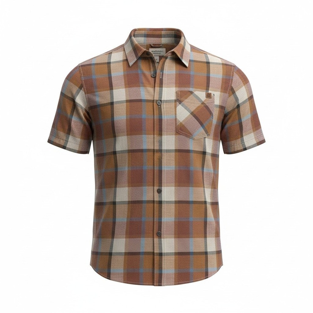 Solaris Outdoors Mens Plaid Short Sleeve Button Down Lyocell Cotton XLT Brown
